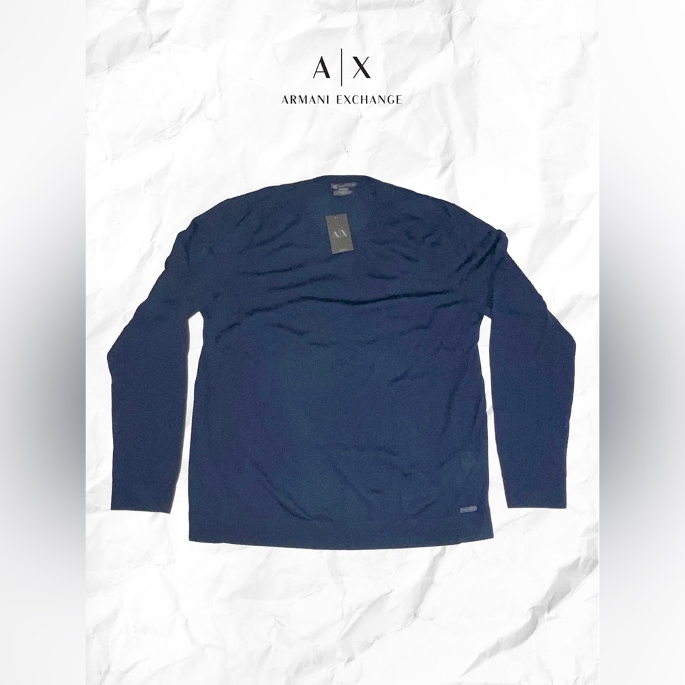 Armani Exchange Men’s Deep Blue Knit Merino Wool Sweater